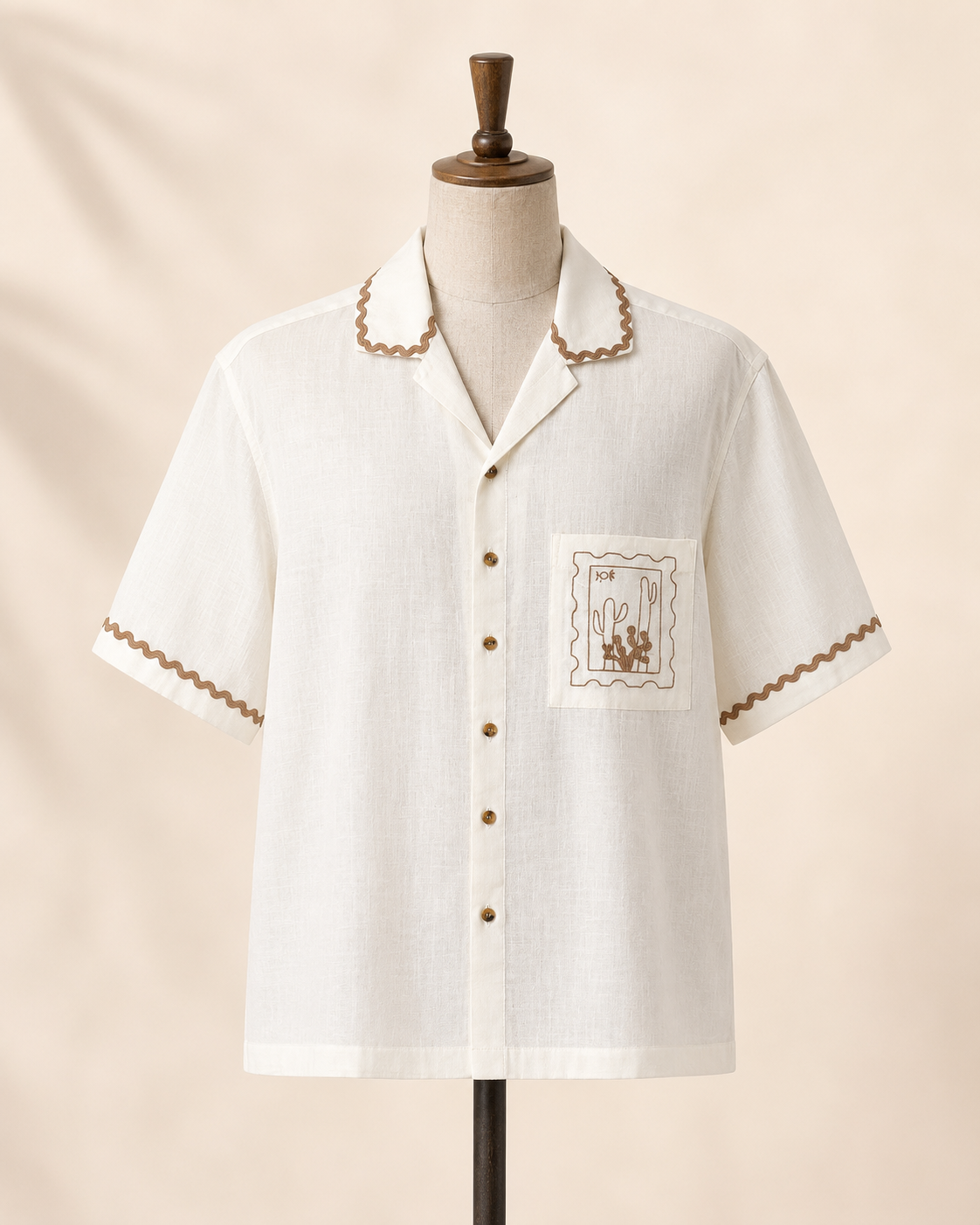 Men's White Cuban Collar Embroidered Shirt - Image 2