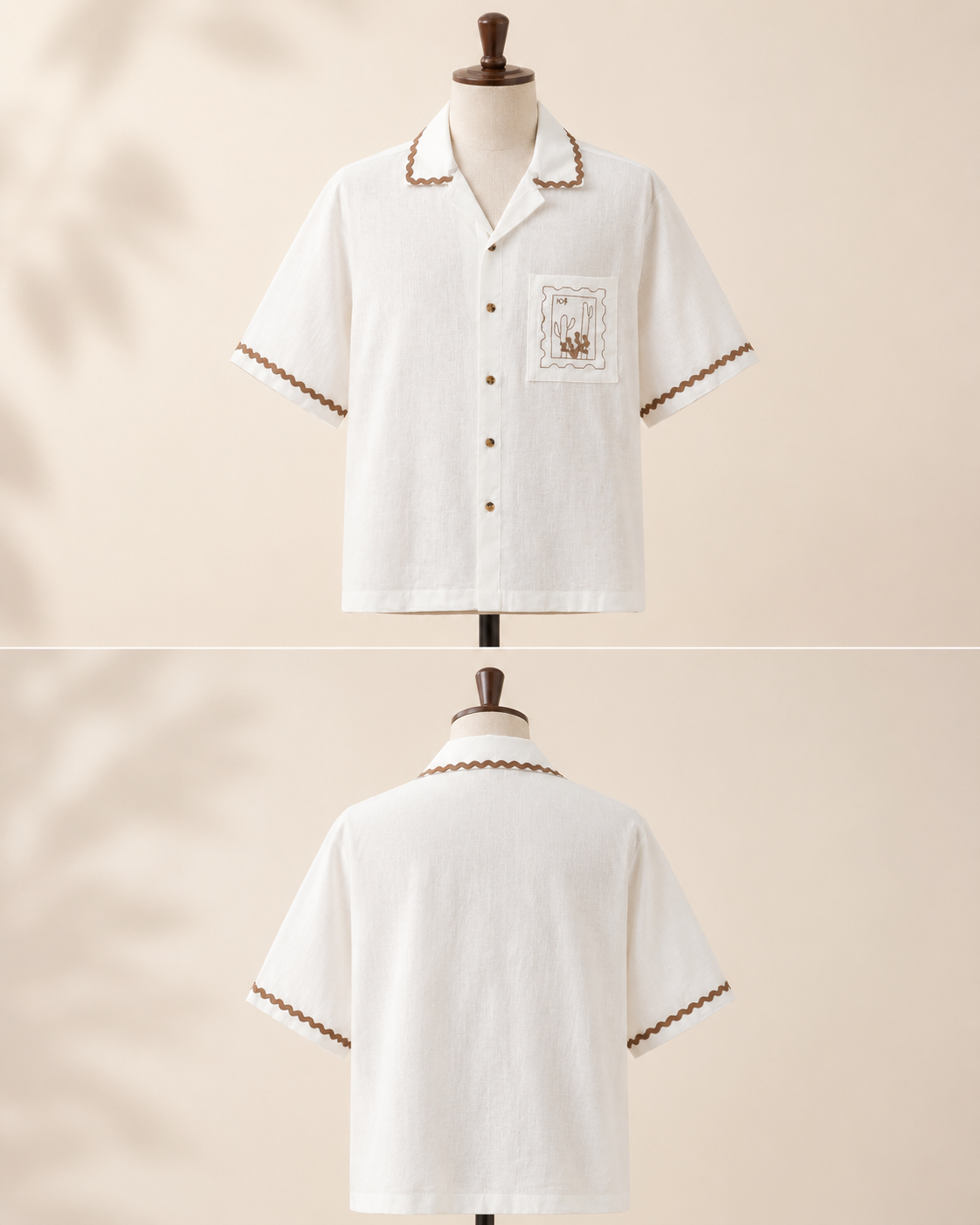 Men's White Cuban Collar Embroidered Shirt - Image 4