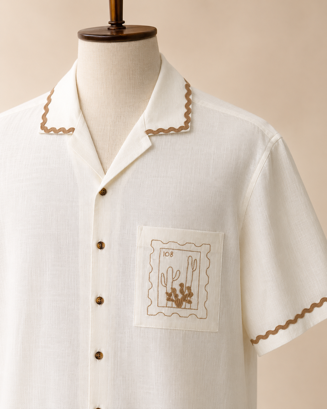 Men's White Cuban Collar Embroidered Shirt - Image 5