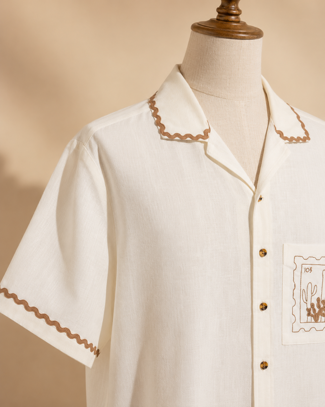 Men's White Cuban Collar Embroidered Shirt - Image 6