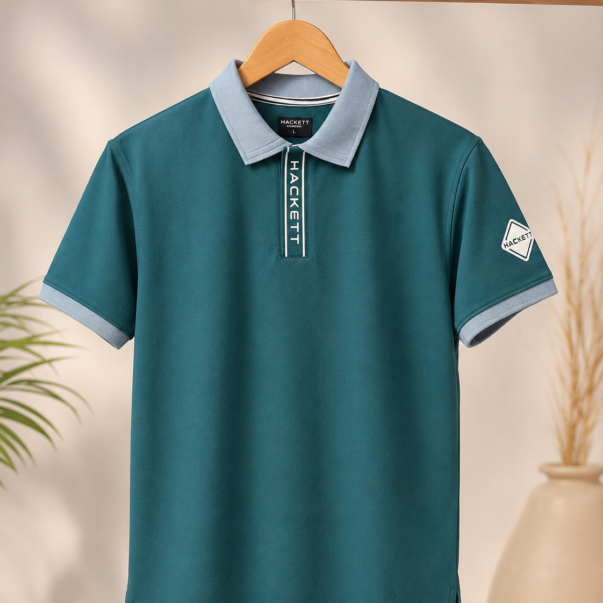 Hackett Men's Teal Contrast Collar Polo T-Shirt