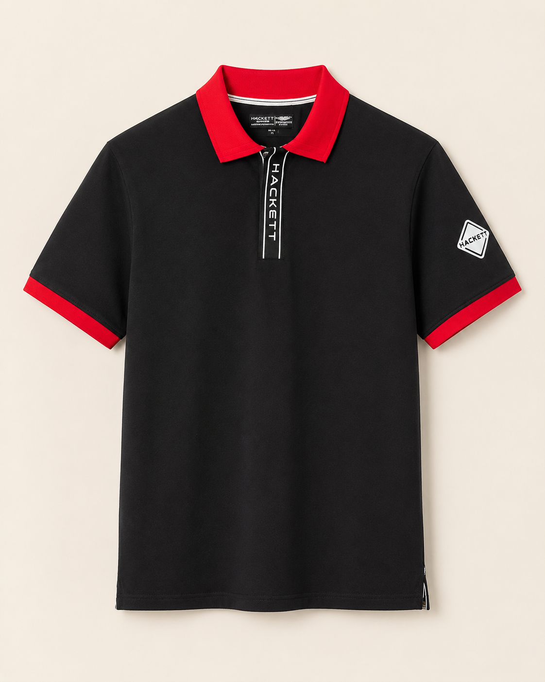 Black Polo T-Shirt with Red Contrast Collar