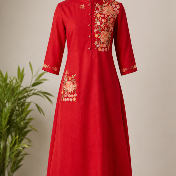 Red Embroidered Kurta Pant Set | Elegant Ethnic Wear for Festive & Casual Occasions