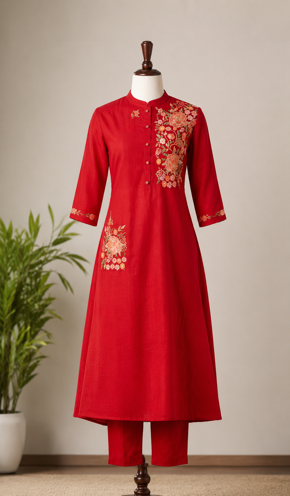 Red Embroidered Kurta Pant Set | Elegant Ethnic Wear for Festive & Casual Occasions