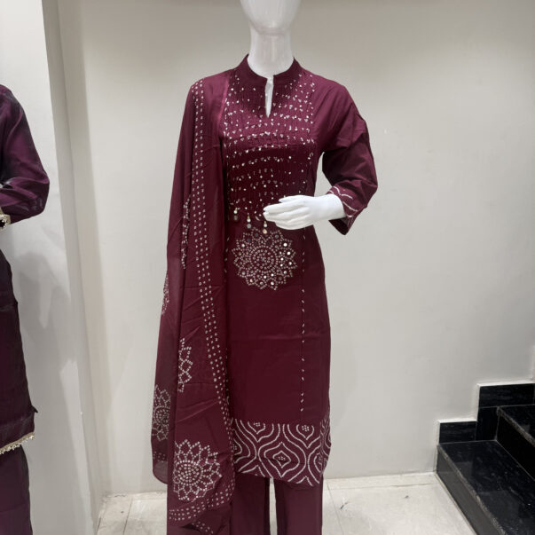 Maroon Ethnic Printed Kurta Set with Dupatta for Women