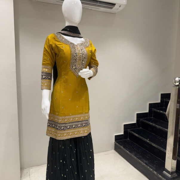 Festive Wear Mustard Kurta with Sharara & Dupatta