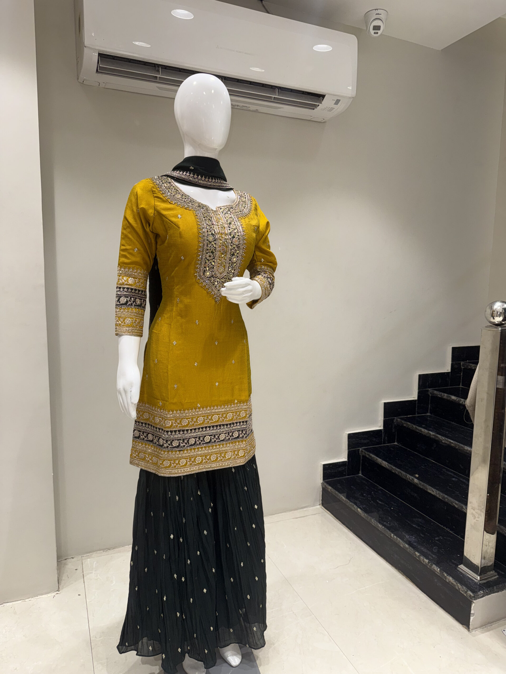 Festive Wear Mustard Kurta with Sharara & Dupatta
