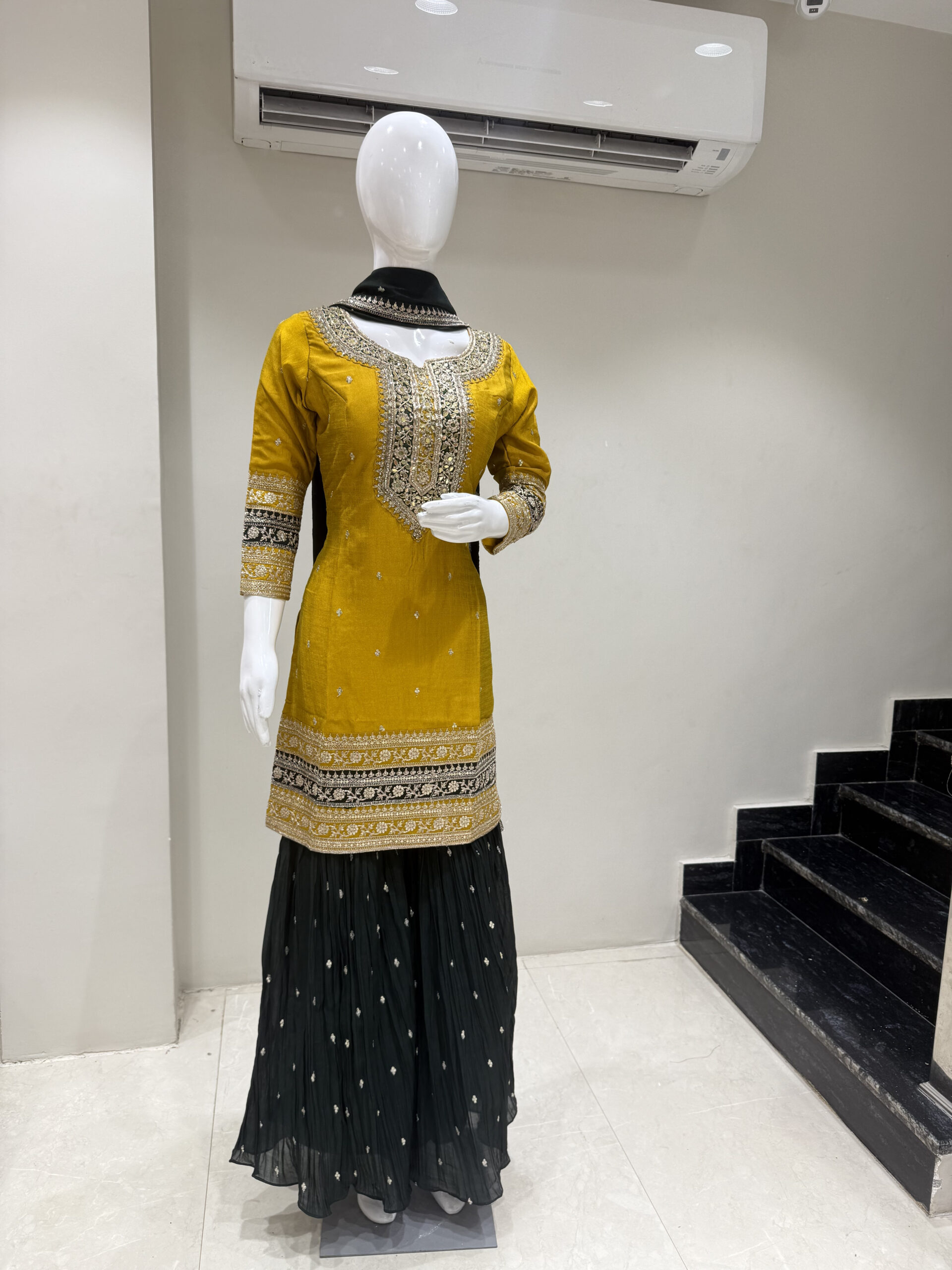 Festive Wear Mustard Kurta with Sharara & Dupatta - Image 7