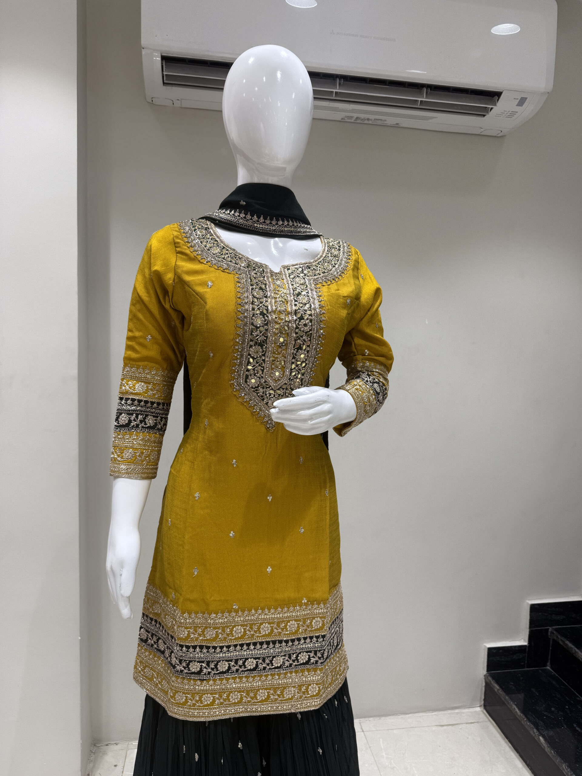 Festive Wear Mustard Kurta with Sharara & Dupatta - Image 6