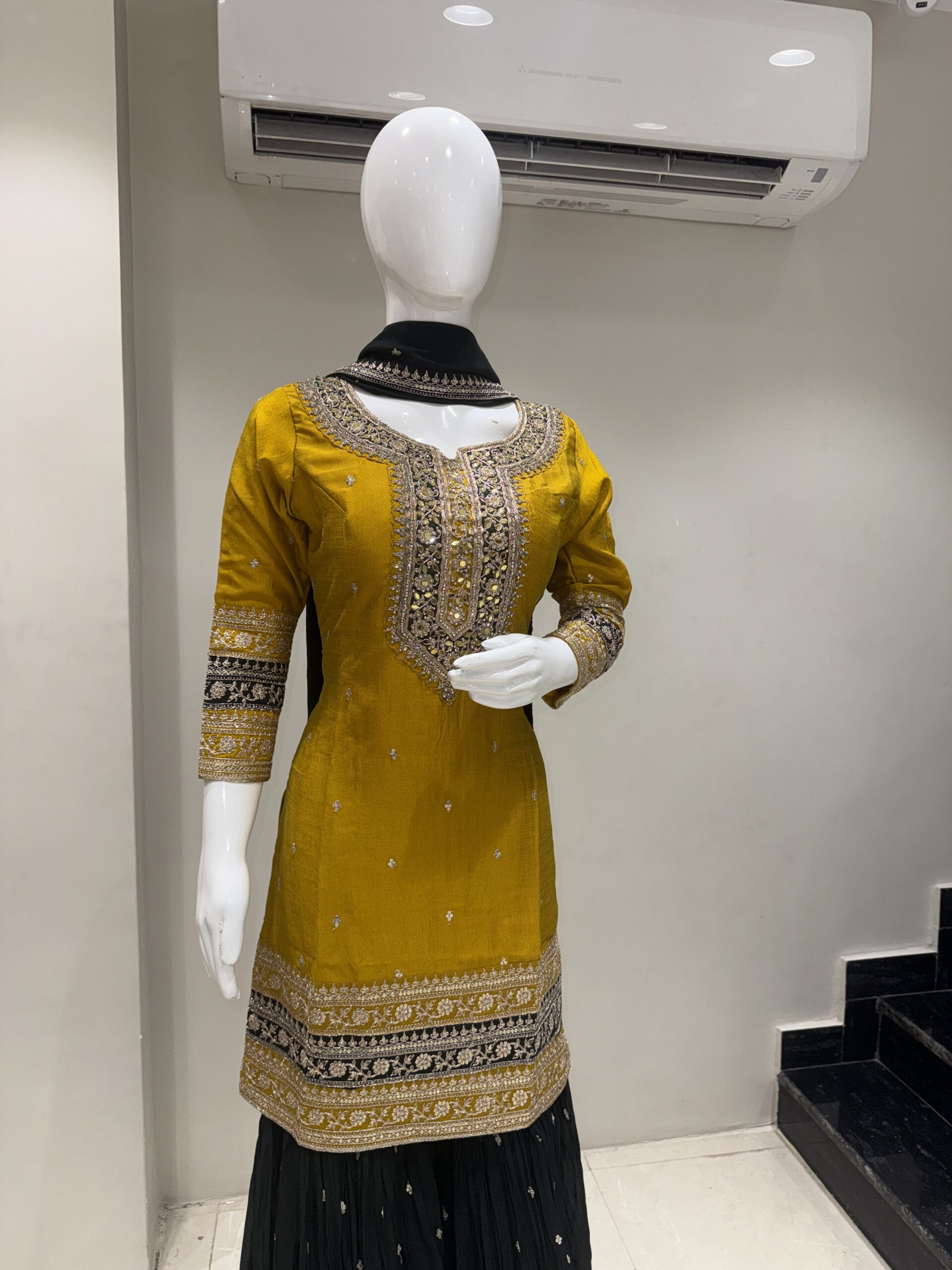 Festive Wear Mustard Kurta with Sharara & Dupatta - Image 5
