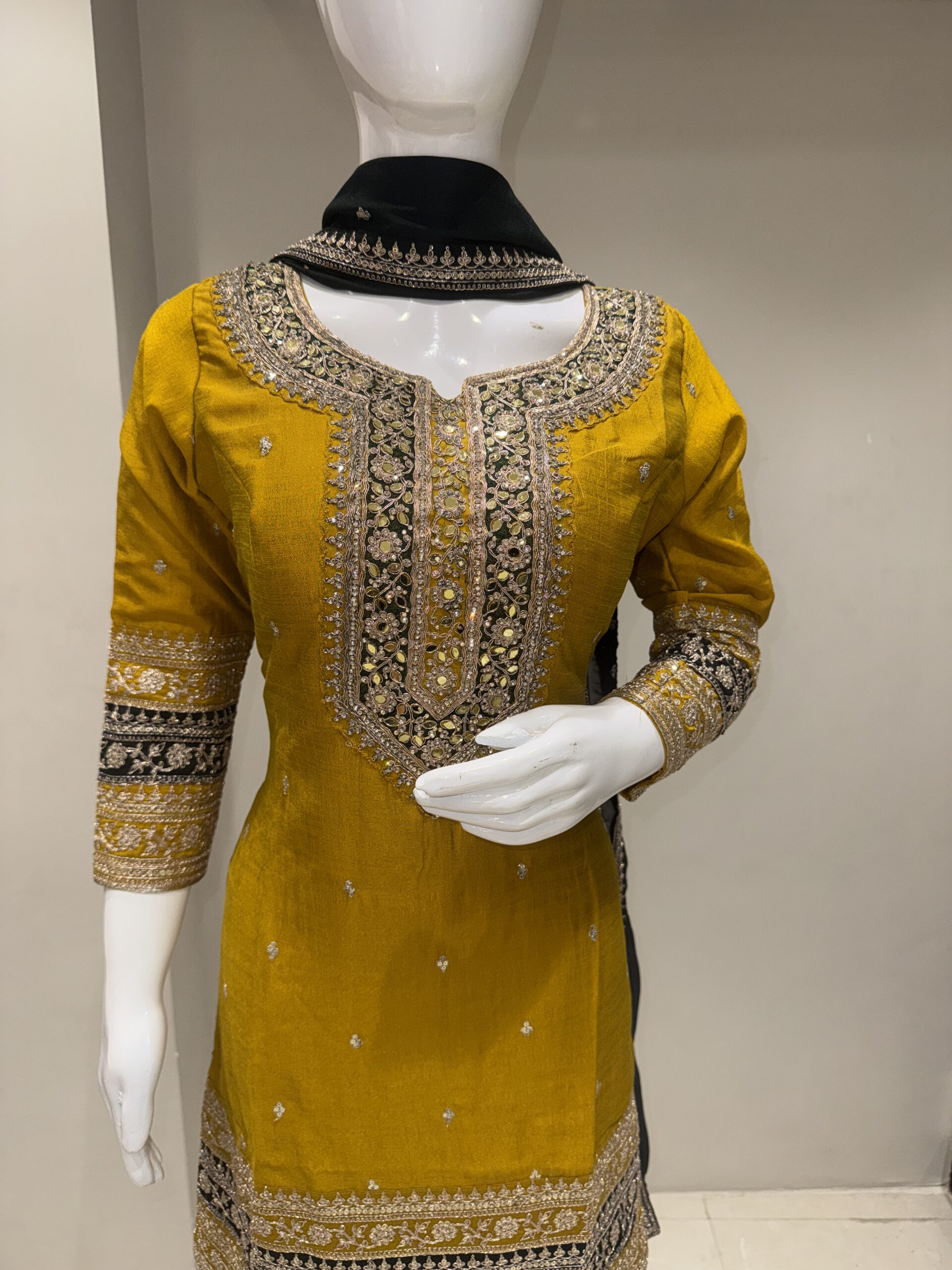 Festive Wear Mustard Kurta with Sharara & Dupatta - Image 4