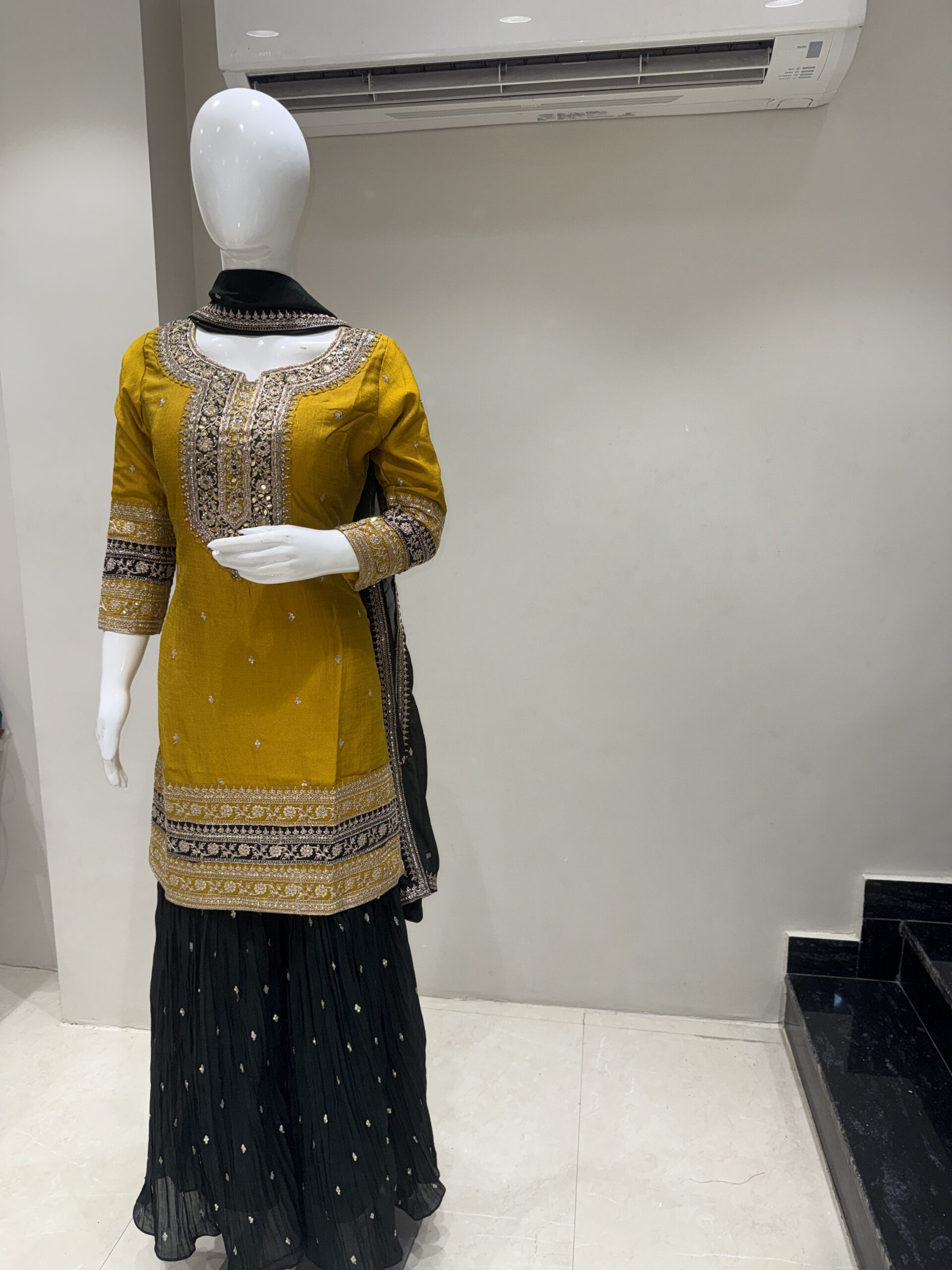 Festive Wear Mustard Kurta with Sharara & Dupatta - Image 3