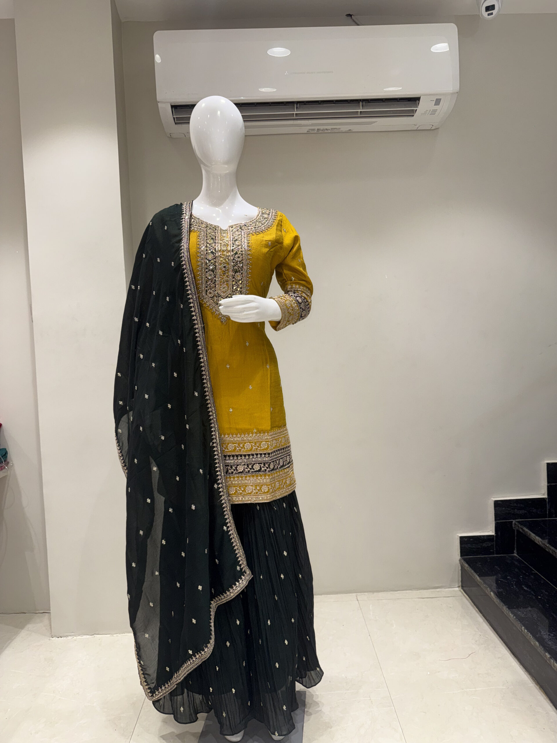 Festive Wear Mustard Kurta with Sharara & Dupatta - Image 2