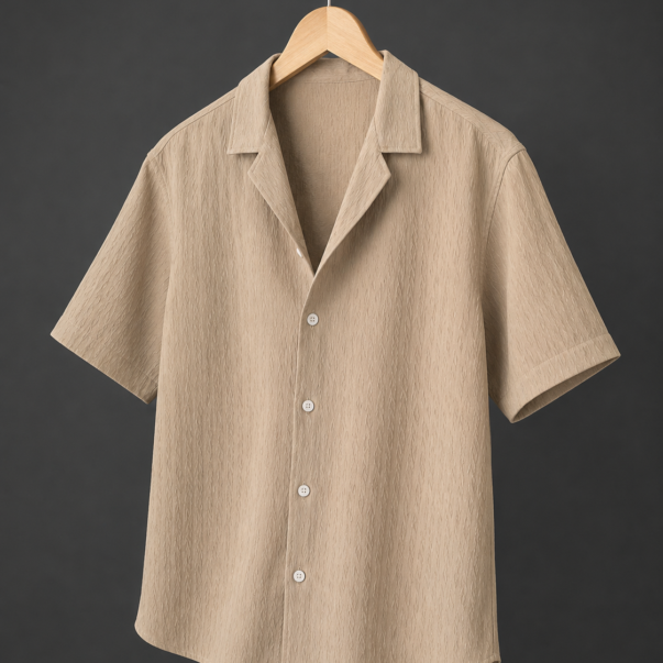 Beige Textured Casual Shirt