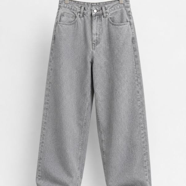 Light Grey Wide-Leg Denim Jeans