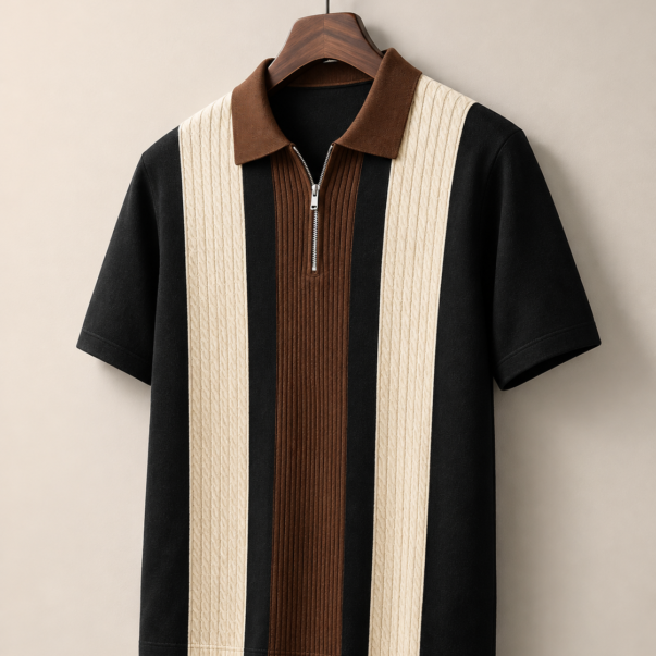 Black & Brown Textured Polo T-Shirt