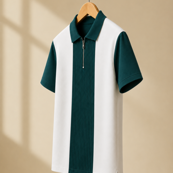 Teal & White Half-Zip Polo T-Shirt