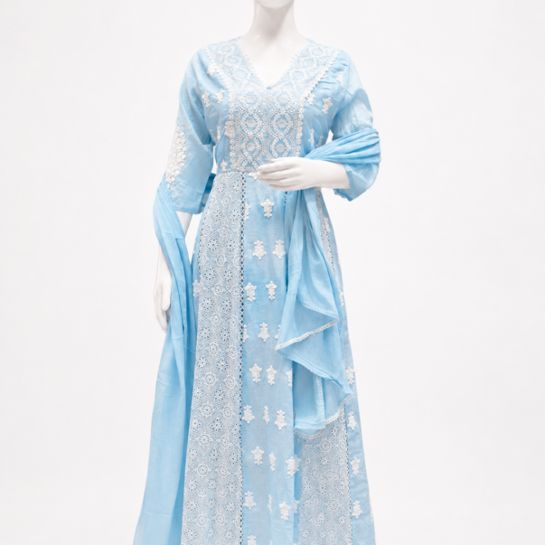 Chikankari Embroidered Cotton Anarkali Kurti