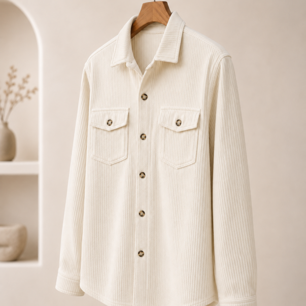 Ivory Ribbed Corduroy Overshirt