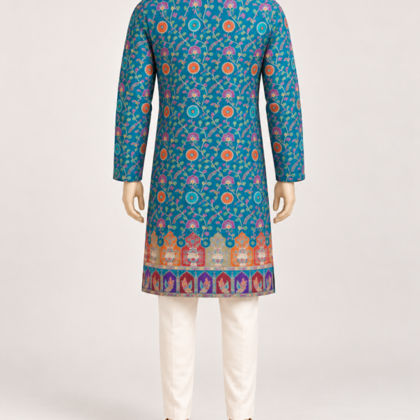 Royal Blue Printed Ethnic Kurta