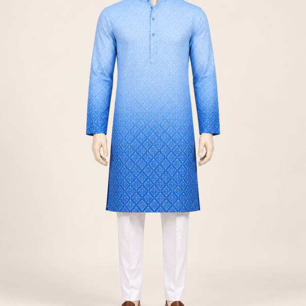 Sky Blue Printed Designer Kurta